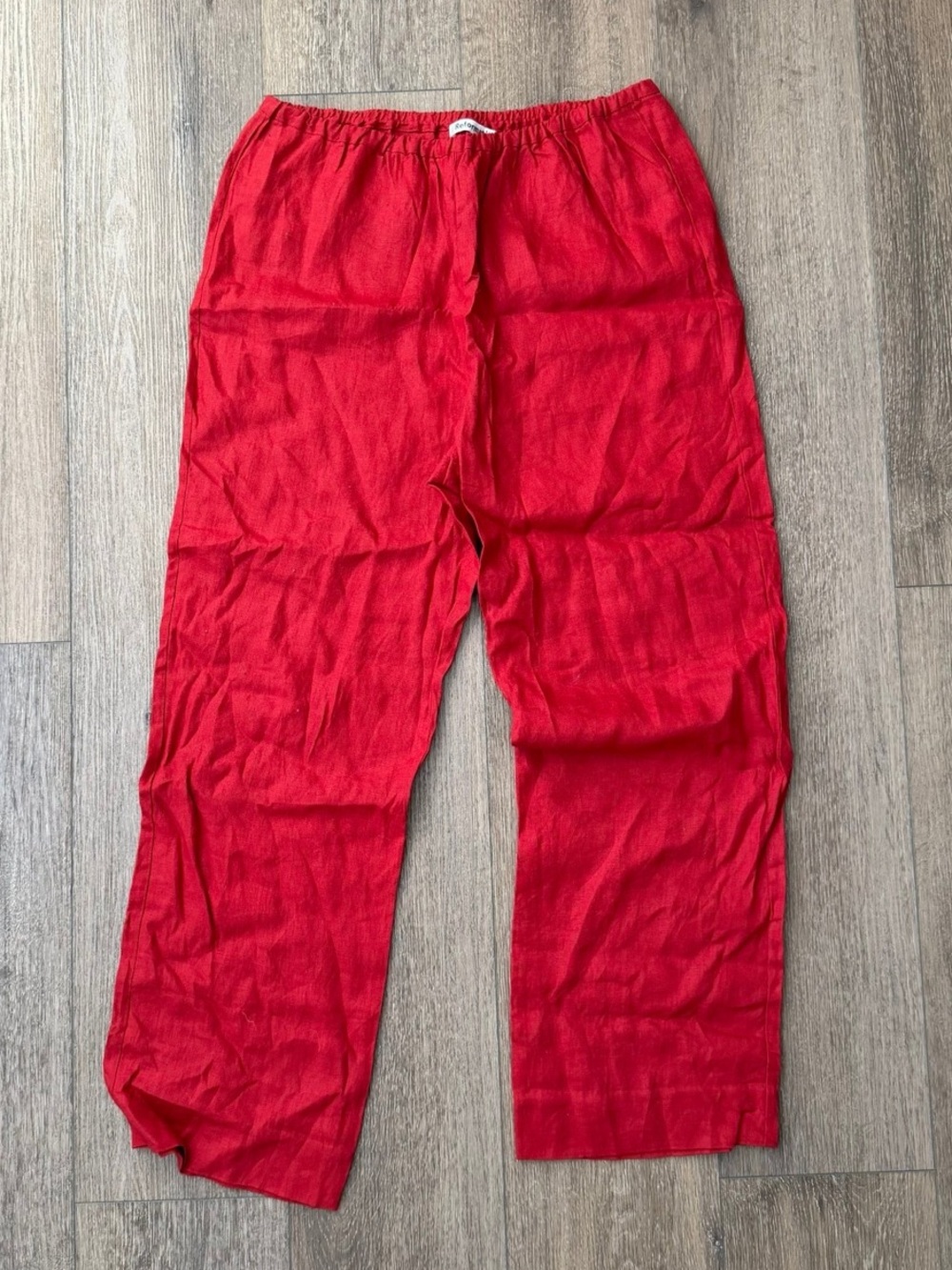 Reformation 100% Linen Wide Leg Elastic Waist Lightweight Pants Red Women Medium
